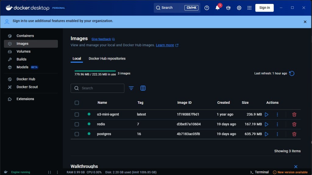 Screenshot Docker Desktop Postgres and Redis Image