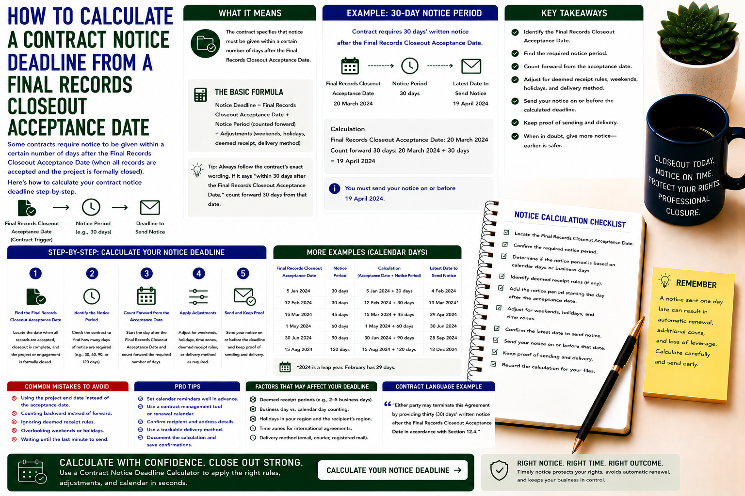How to Calculate a Contract Notice Deadline from a Final Records Closeout Acceptance Date